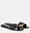 Tory Burch Slide Cut-out Metallic Flat Sole In Black
