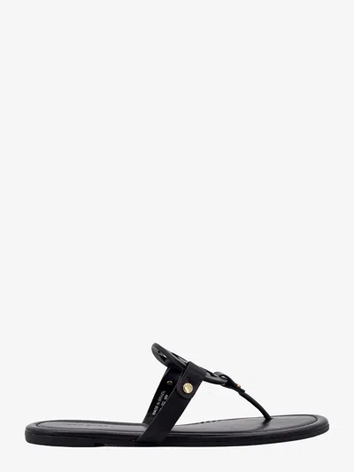 TORY BURCH LEATHER SANDALS WITH LOGO ON THE FRONT