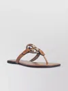 Tory Burch Leather Sandals With Metal Embellishment And T-bar Strap