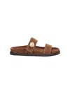 Tory Burch Romy Brown Sandals With Logo Plaque On The Front In Suede Woman In Brown