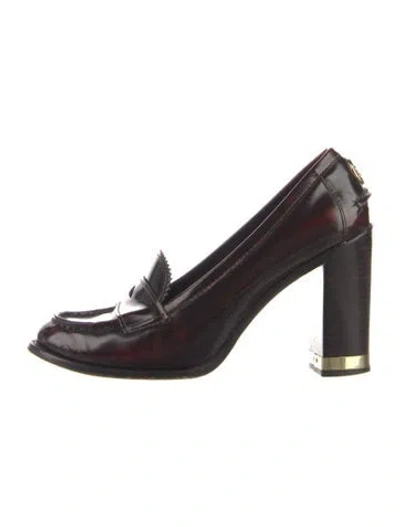 Pre-owned Tory Burch Leather Scalloped Accent Pumps In Red