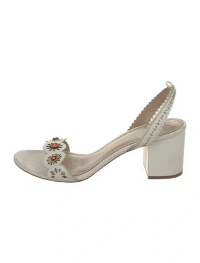 Pre-owned Tory Burch Leather Scalloped Accent Slingback Pumps In White