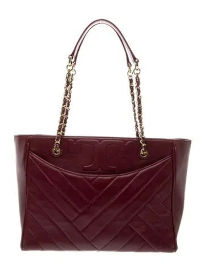 Pre-owned Tory Burch Leather Shoulder Bag In Burgundy