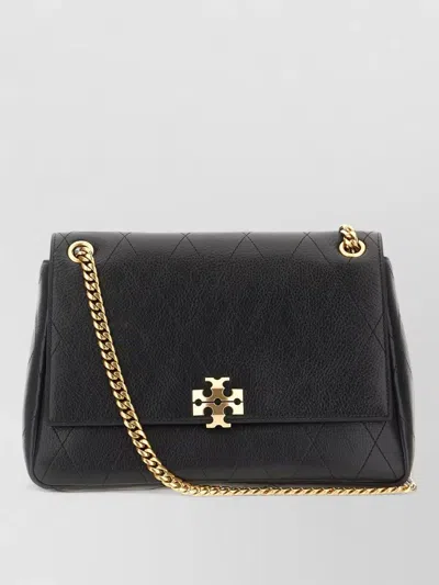 Tory Burch Leather Shoulder Bag Quilted Design Chain Strap In Black