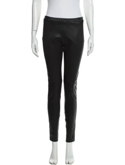 Pre-owned Tory Burch Leather Skinny Leg Pants In Black