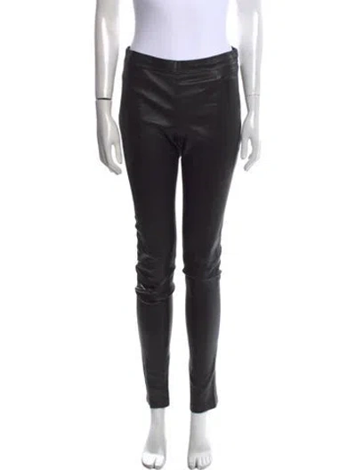 Pre-owned Tory Burch Leather Skinny Leg Pants In Black