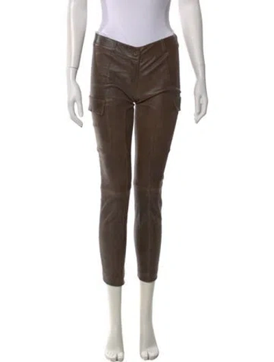 Pre-owned Tory Burch Leather Skinny Leg Pants In Brown
