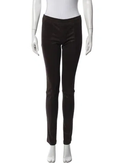 Pre-owned Tory Burch Leather Skinny Leg Pants In Brown