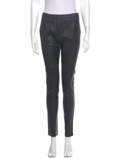 Pre-owned Tory Burch Leather Skinny Leg Pants In Gray