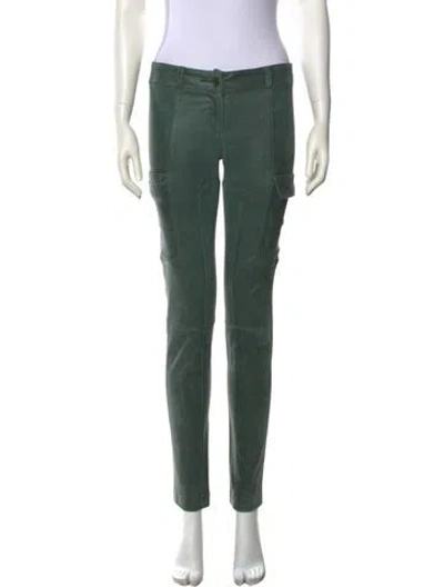 Pre-owned Tory Burch Leather Skinny Leg Pants In Green