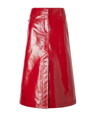 Tory Burch Leather Midi Skirt In Red