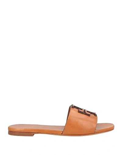 Tory Burch Leather Slide Sandals In Brown