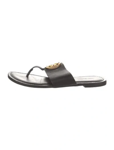 Pre-owned Tory Burch Leather Slides In Black