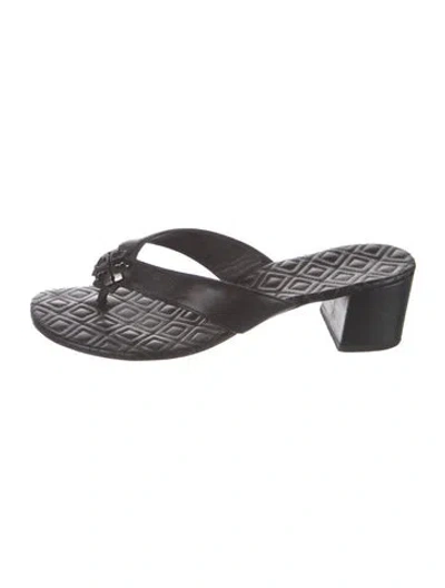 Pre-owned Tory Burch Leather Slides In Black