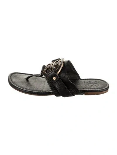 Pre-owned Tory Burch Leather Slides In Black