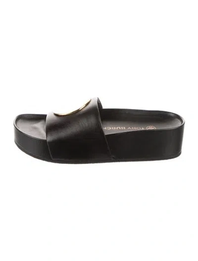 Pre-owned Tory Burch Leather Slides In Black