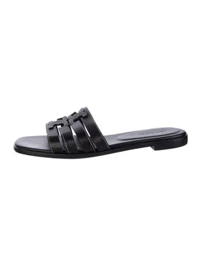 Pre-owned Tory Burch Leather Slides In Black