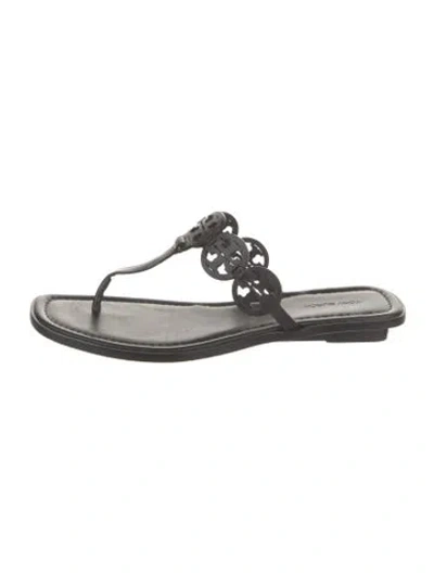 Pre-owned Tory Burch Leather Slides In Black