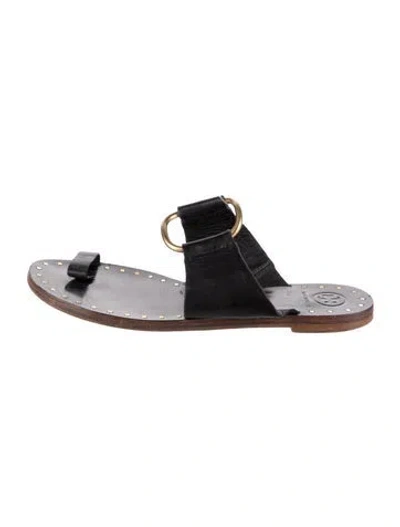Pre-owned Tory Burch Leather Slides In Black
