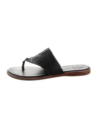 Pre-owned Tory Burch Leather Slides In Black