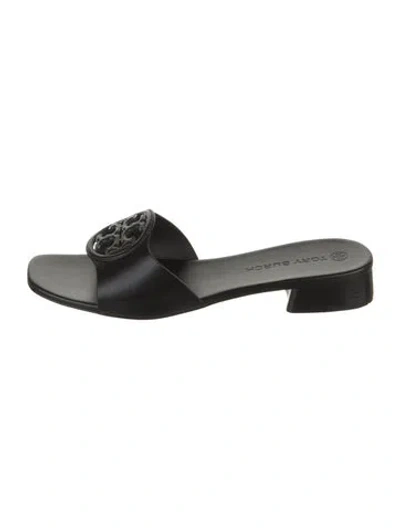Pre-owned Tory Burch Leather Slides In Black