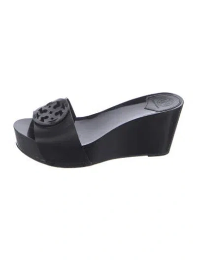 Pre-owned Tory Burch Leather Slides In Black