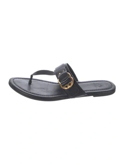 Pre-owned Tory Burch Leather Slides In Black