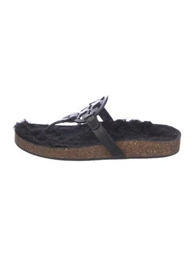 Pre-owned Tory Burch Leather Slides In Black