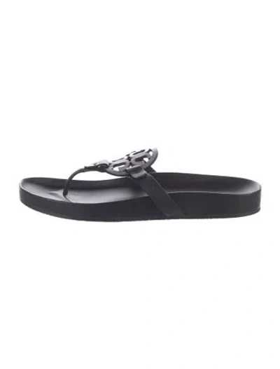 Pre-owned Tory Burch Leather Slides In Black