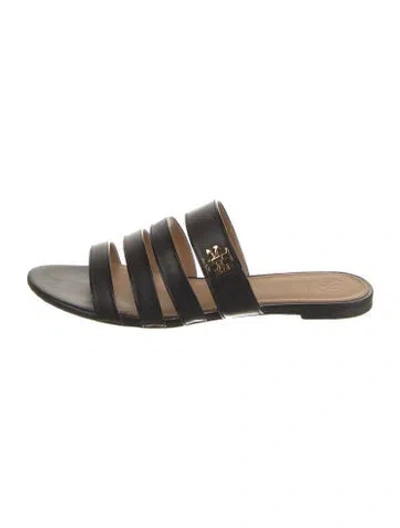 Pre-owned Tory Burch Leather Slides In Black