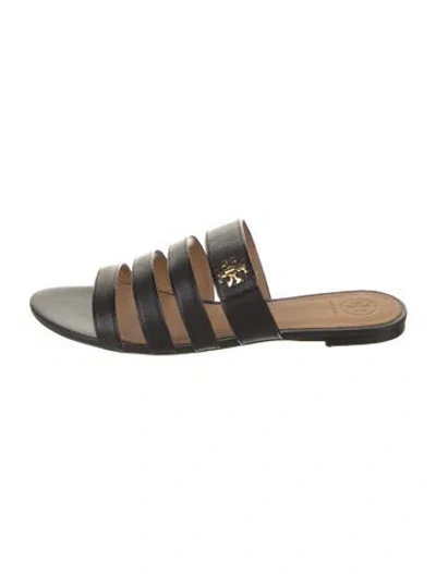 Pre-owned Tory Burch Leather Slides In Black