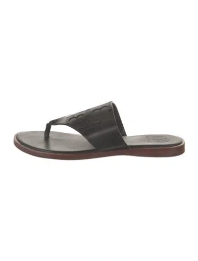 Pre-owned Tory Burch Leather Slides In Black