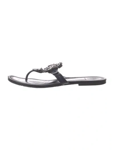 Pre-owned Tory Burch Leather Slides In Black