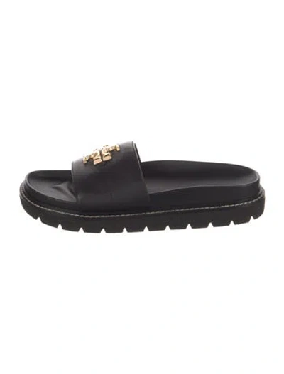Pre-owned Tory Burch Leather Slides In Black