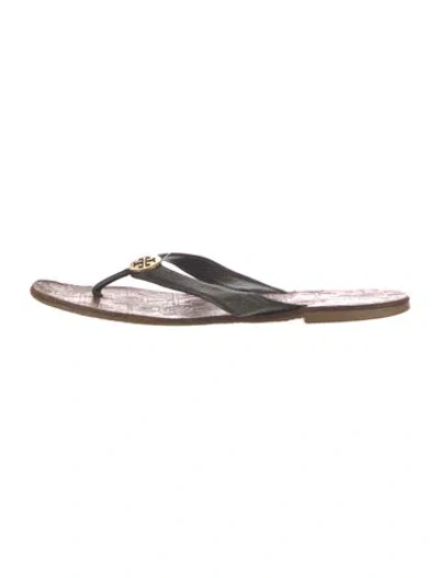 Pre-owned Tory Burch Leather Slides In Black