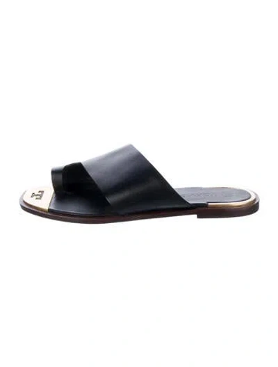 Pre-owned Tory Burch Leather Slides In Black