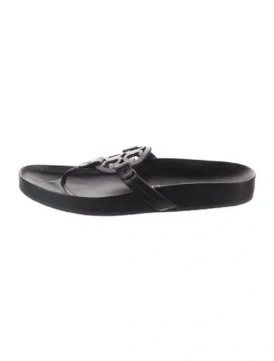 Pre-owned Tory Burch Leather Slides In Black