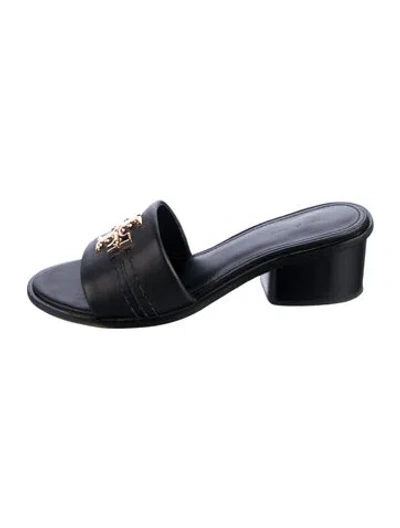 Pre-owned Tory Burch Leather Slides In Black
