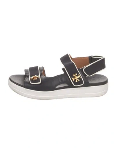 Pre-owned Tory Burch Leather Slides In Black