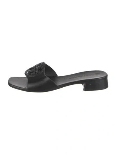 Pre-owned Tory Burch Leather Slides In Black