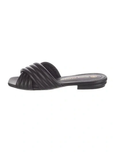 Pre-owned Tory Burch Leather Slides In Black