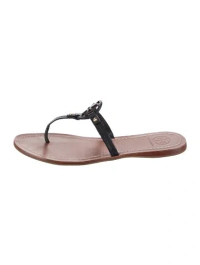 Pre-owned Tory Burch Leather Slides In Black