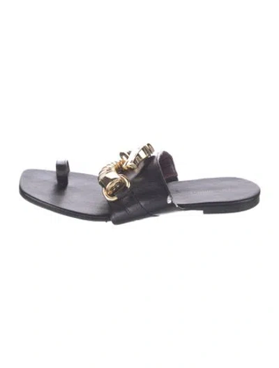 Pre-owned Tory Burch Leather Slides In Black