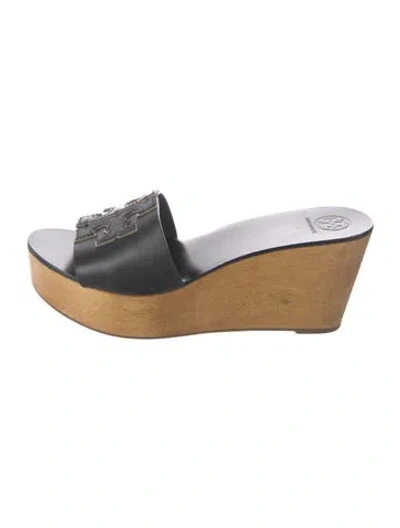 Pre-owned Tory Burch Leather Slides In Black