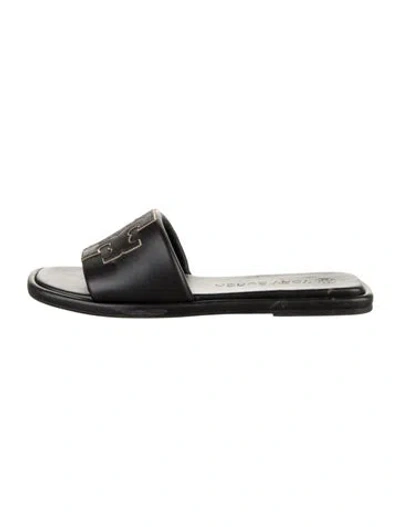 Pre-owned Tory Burch Leather Slides In Black