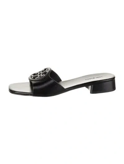 Pre-owned Tory Burch Leather Slides In Black