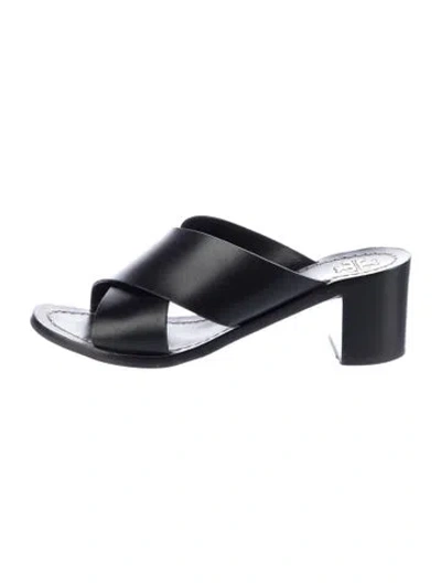 Pre-owned Tory Burch Leather Slides In Black