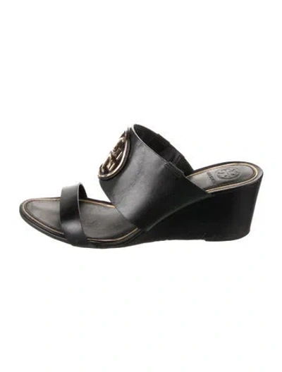 Pre-owned Tory Burch Leather Slides In Black