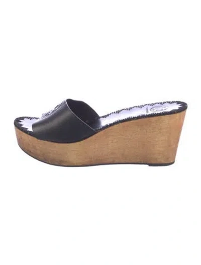 Pre-owned Tory Burch Leather Slides In Black