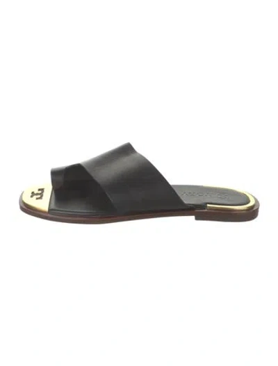 Pre-owned Tory Burch Leather Slides In Black